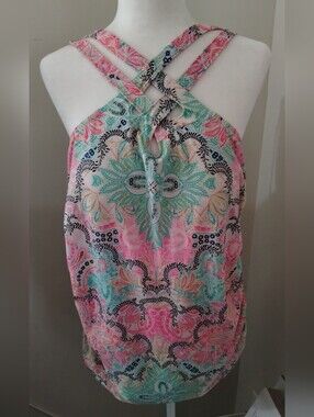 Plus Size Swim By Cacique Tankini Halter Top With Cross Straps